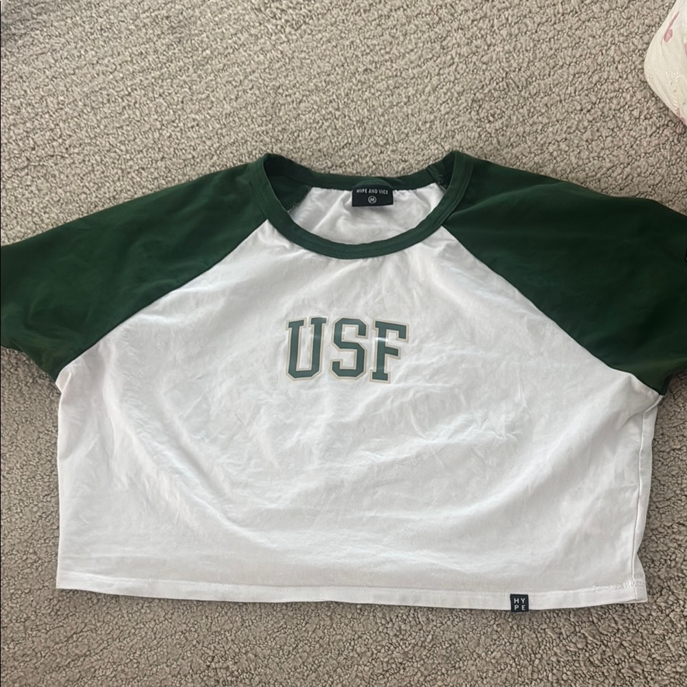 USF Green and White Raglan Crop Top